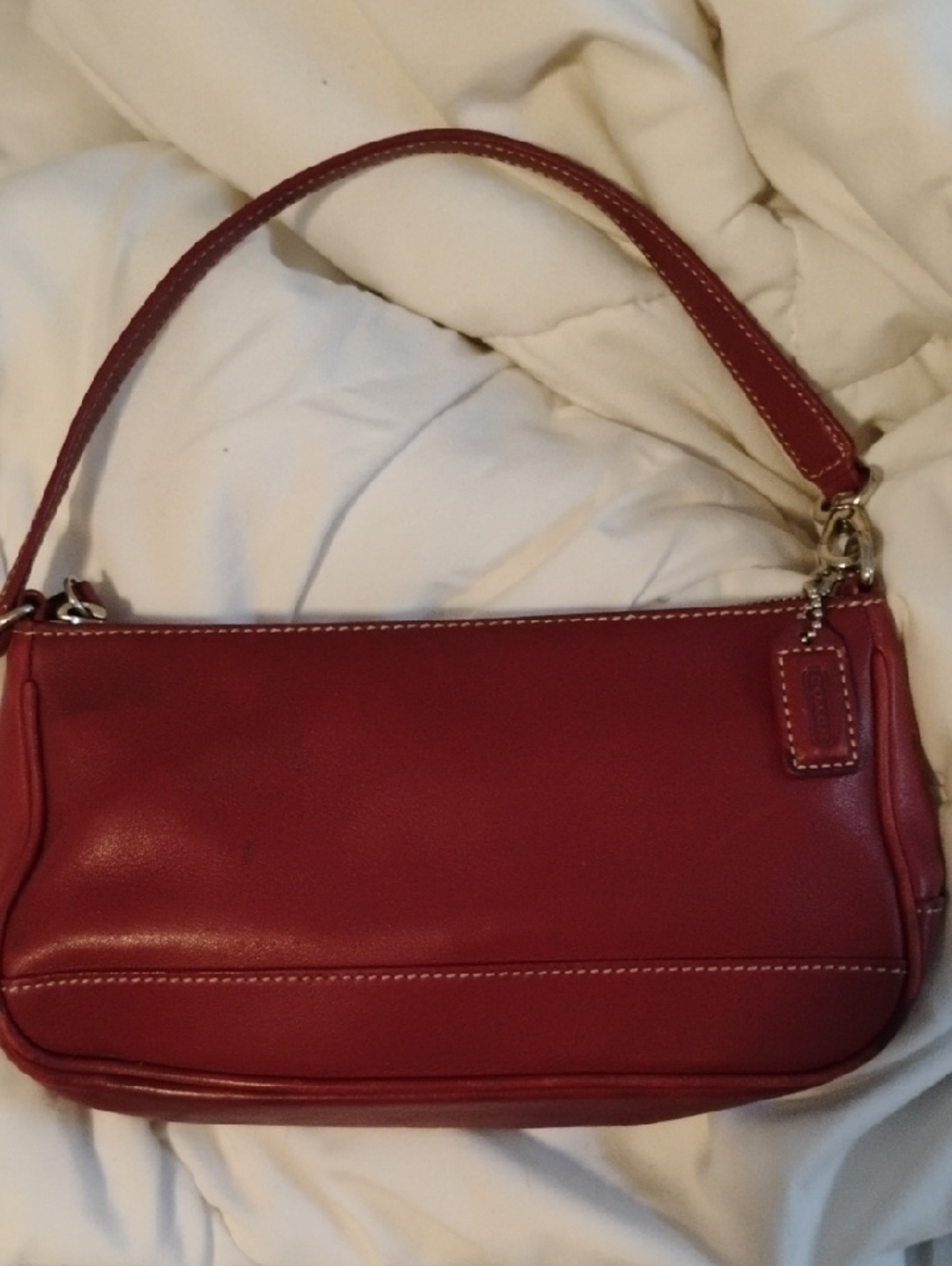 Vintage Coach Red Leather Shoulder Bag with Top Handle